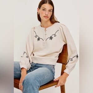 Rails Hanne Embroidered Sweatshirt in Ecru (Cream) NWT